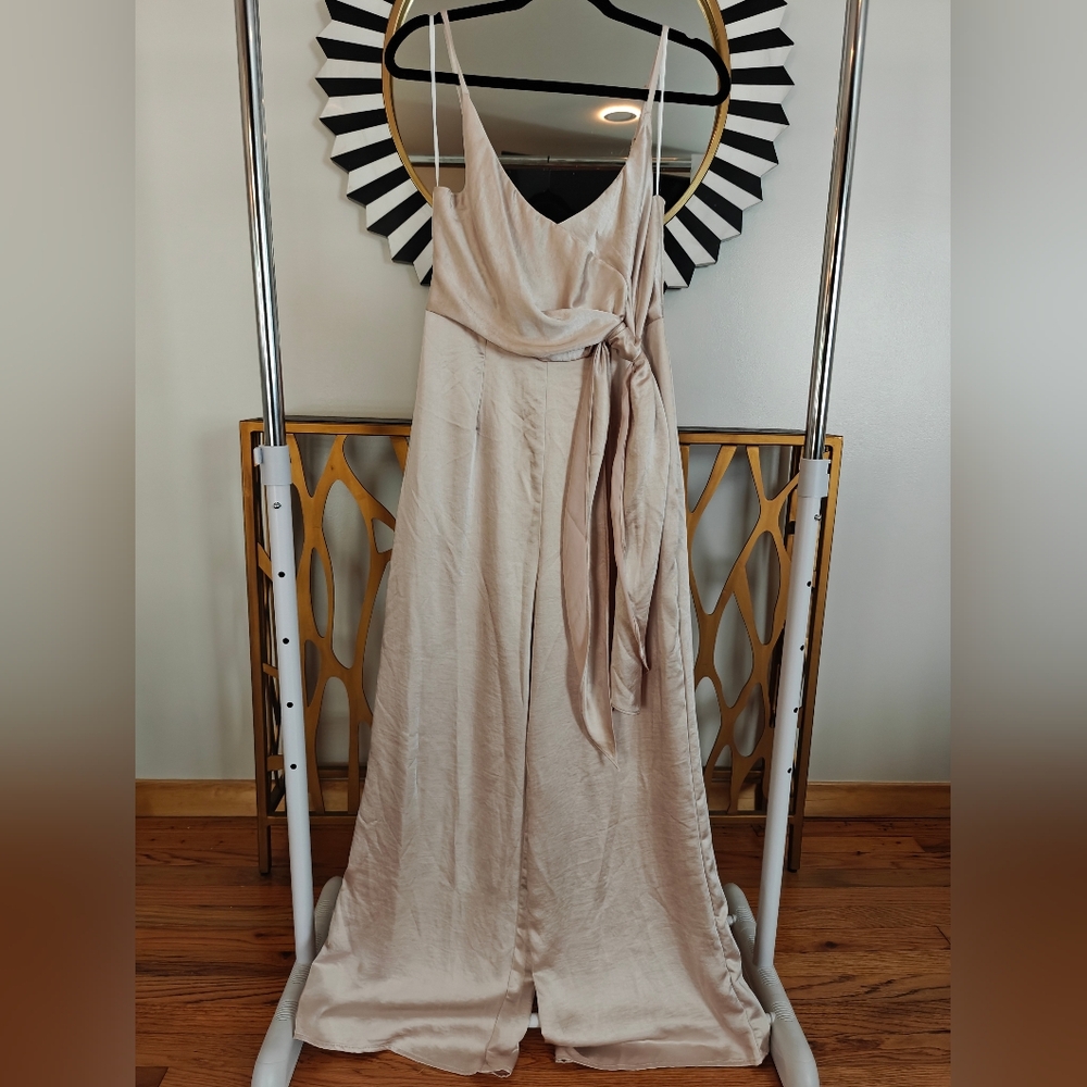Aakaa Tan Wrap Tie Front Maxi Dress